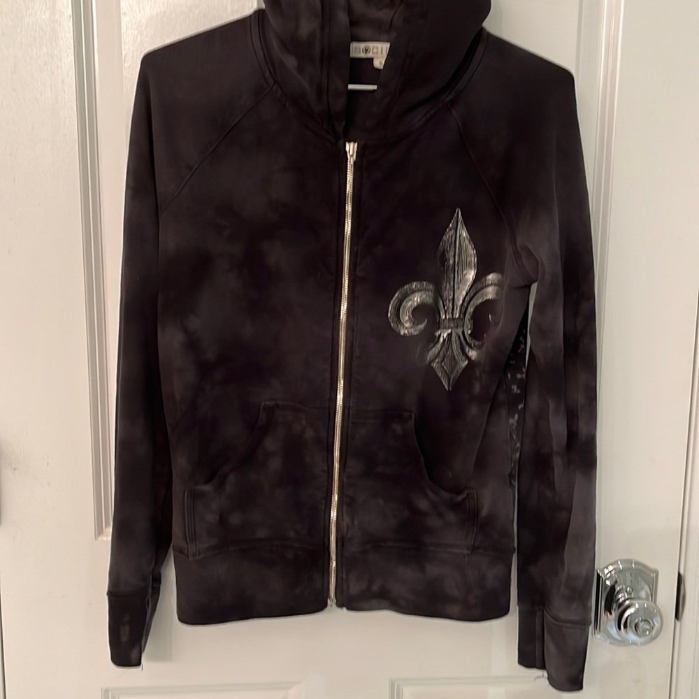 Society hoodie with Fleur de Lys on it. With silver